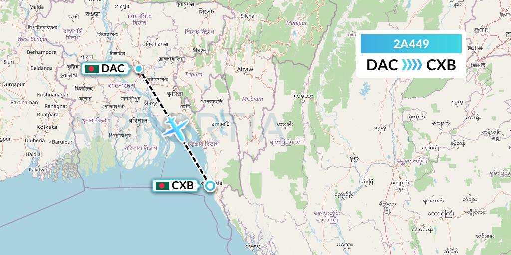 2A449 Deutsche Bahn AG Flight Map: Dhaka to Cox's Bazar