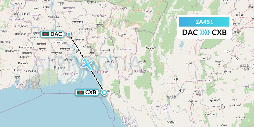 2A451 Deutsche Bahn AG Flight Map: Dhaka to Cox's Bazar