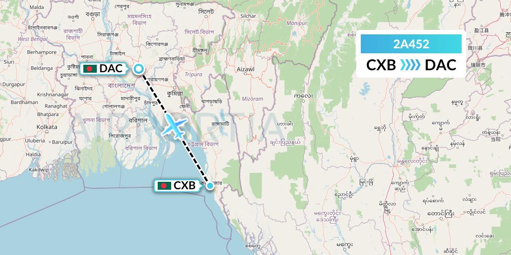2A452 Deutsche Bahn AG Flight Map: Cox's Bazar to Dhaka