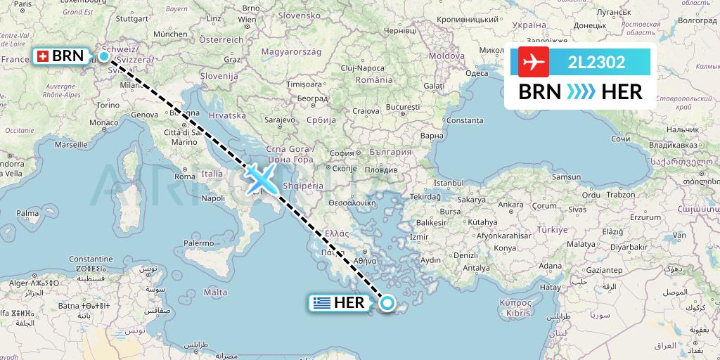 2L2302 Helvetic Airways Flight Map: Bern to Heraklion