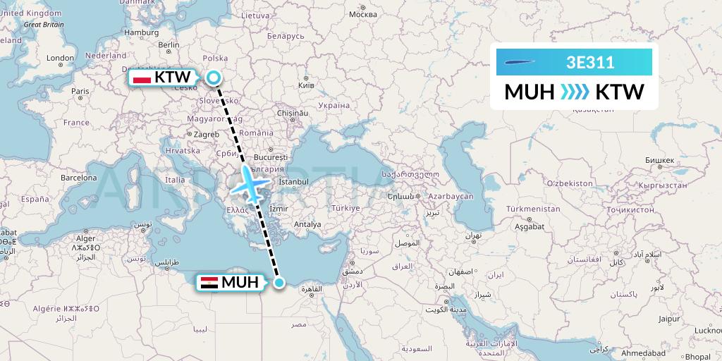 3E311 Air Choice One Flight Map: Mersa Matruh to Katowice