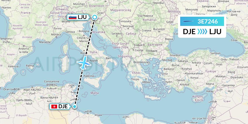 3E7246 Air Choice One Flight Map: Djerba to Ljubljana