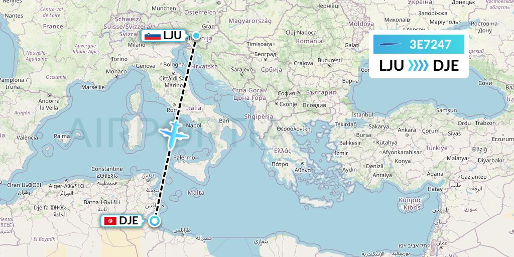 3E7247 Air Choice One Flight Map: Ljubljana to Djerba