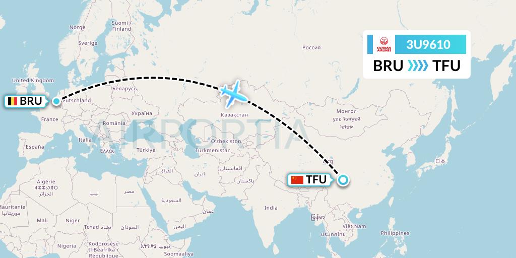 3U9610 Sichuan Airlines Flight Map: Brussels to Chengdu