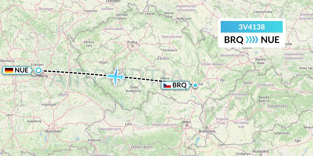 3V4138 ASL Airlines Belgium Flight Map: Brno to Nurnberg