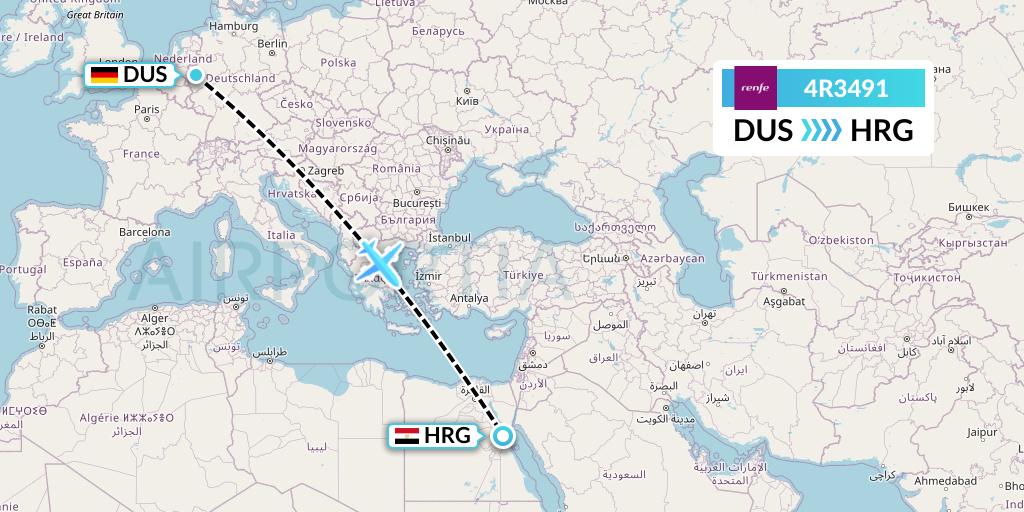 4R3491 Northern Thurderbird Air Flight Map: Dusseldorf to Hurghada