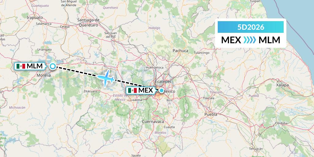 5D2026 Aeromexico Connect Flight Map: Mexico City to Morelia