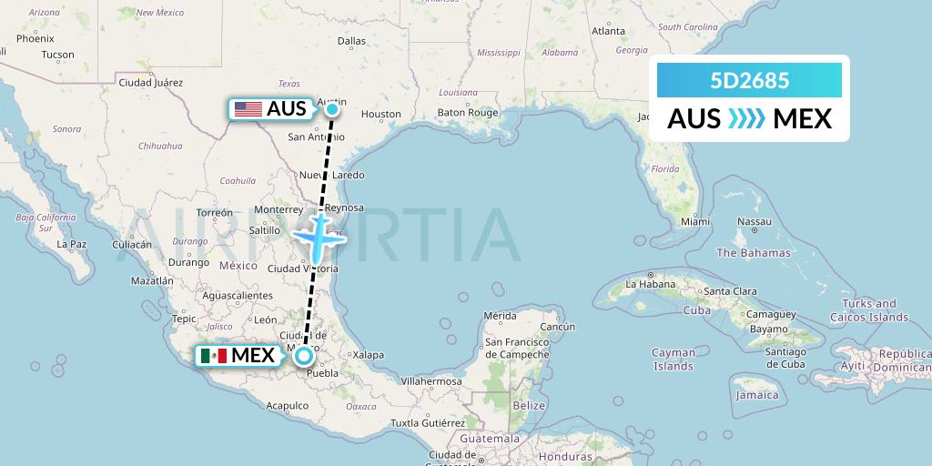 5D2685 Aeromexico Connect Flight Map: Austin to Mexico City