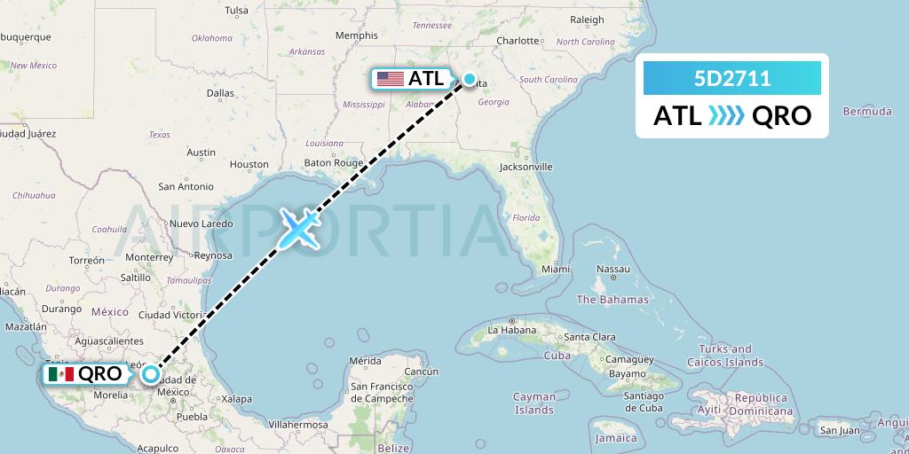 5D2711 Aeromexico Connect Flight Map: Atlanta to Queretaro
