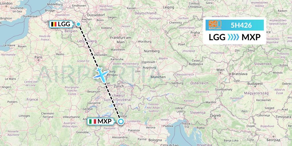 5H426 Fly540 Flight Map: Liege to Milan