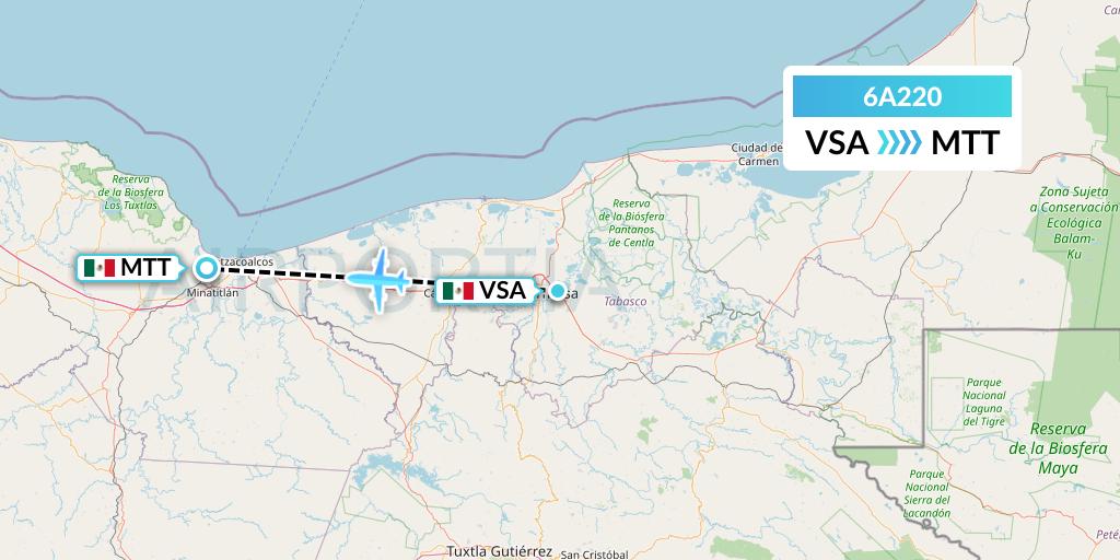 6A220 Armenia Airways Aircompany CJSC Flight Map: Villahermosa to Minatitlan