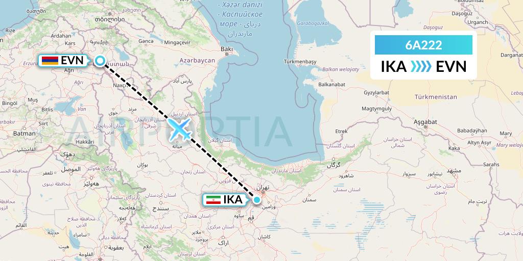 6A222 Armenia Airways Aircompany CJSC Flight Map: Tehran to Yerevan