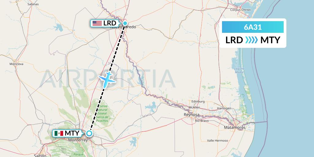 6A31 Armenia Airways Aircompany CJSC Flight Map: Laredo to Monterrey