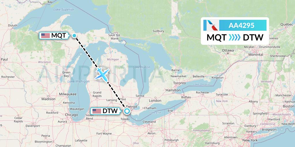 AA4295 American Airlines Flight Map: Marquette to Detroit