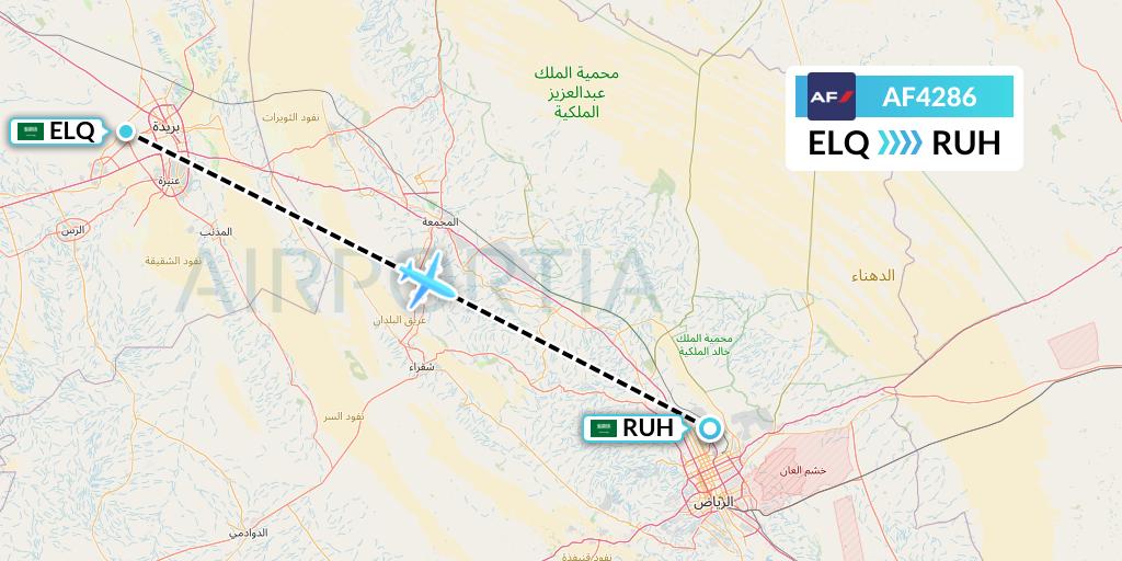 AF4286 Air France Flight Map: Al-Qassim to Riyadh