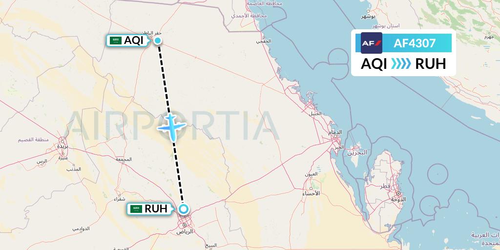 AF4307 Air France Flight Map: Qaisumah to Riyadh