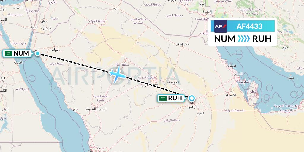AF4433 Air France Flight Map: Tabuk to Riyadh