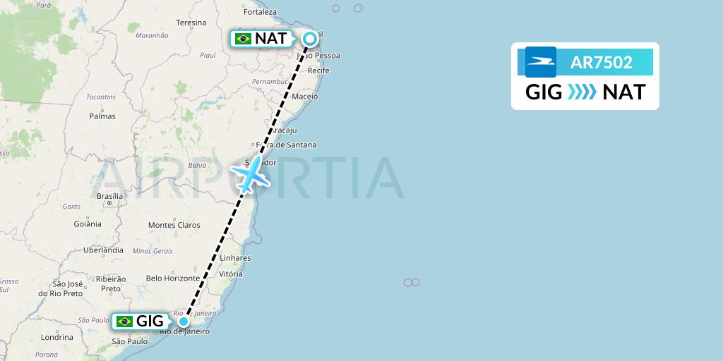 AR7502 Aerolineas Argentinas Flight Map: Rio de Janeiro to Natal