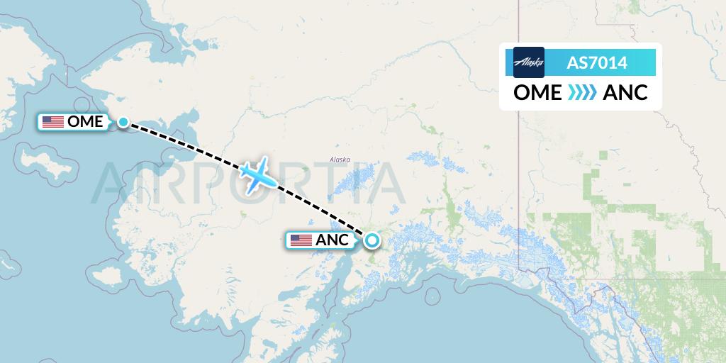 AS7014 Alaska Airlines Flight Map: Nome to Anchorage