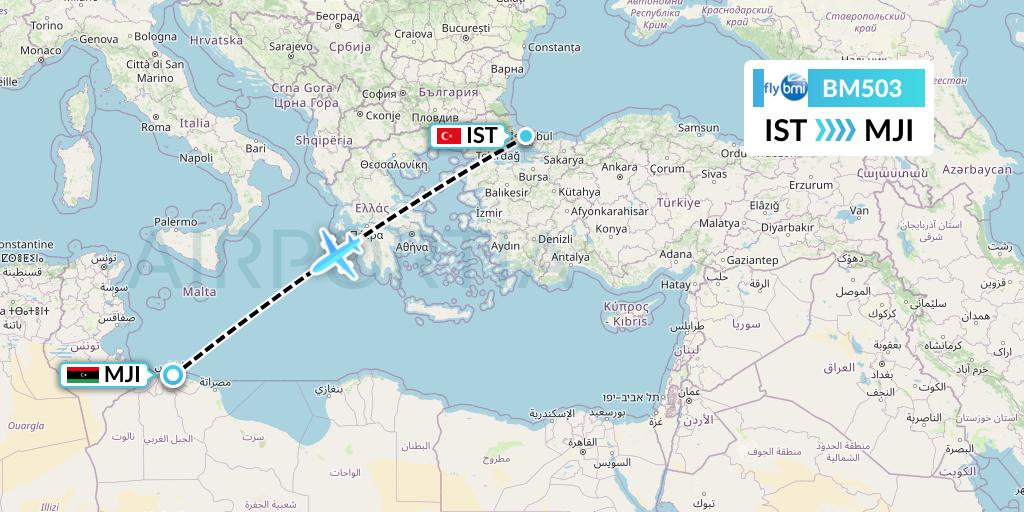 BM503 BMI Regional Flight Map: Istanbul to Tripoli