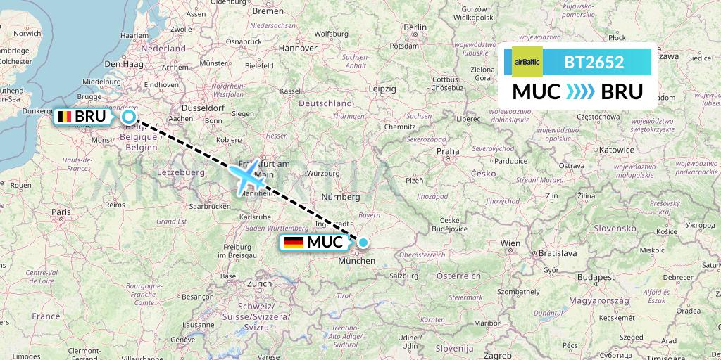 BT2652 Air Baltic Flight Map: Munich to Brussels