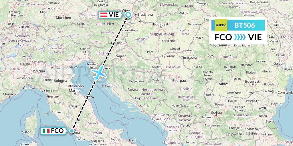 BT506 Air Baltic Flight Map: Rome to Vienna