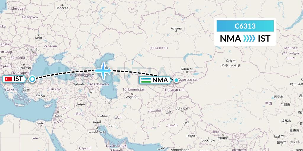 C6313 Capitol Air Express Flight Map: Namangan to Istanbul
