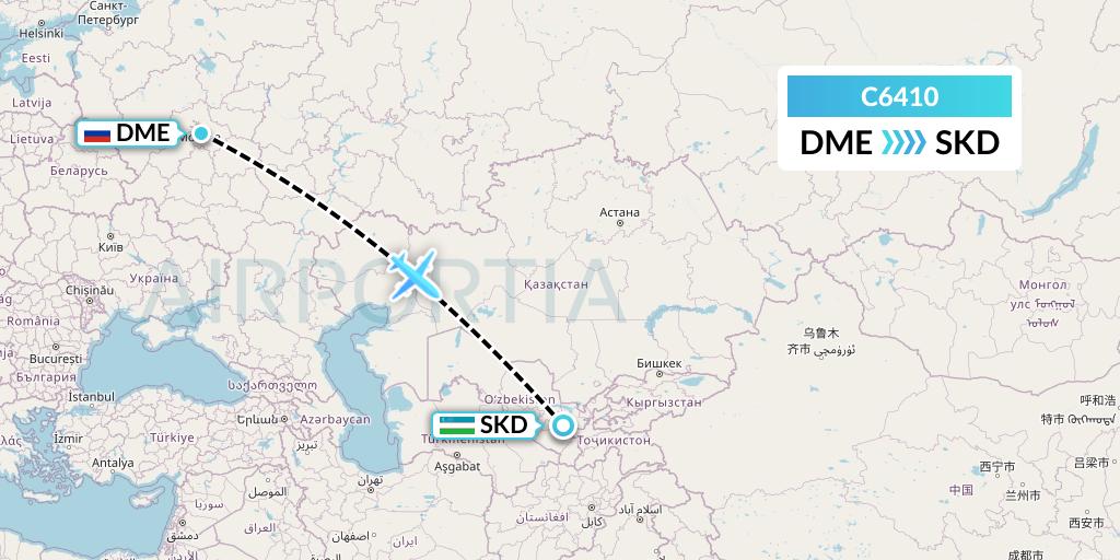 C6410 Capitol Air Express Flight Map: Moscow to Samarkand