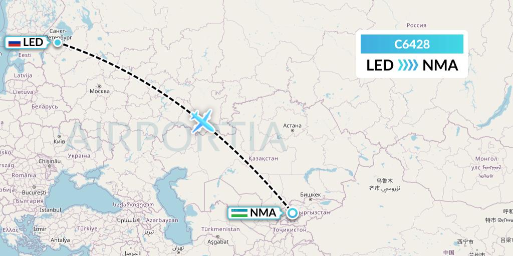 C6428 Capitol Air Express Flight Map: St. Petersburg to Namangan