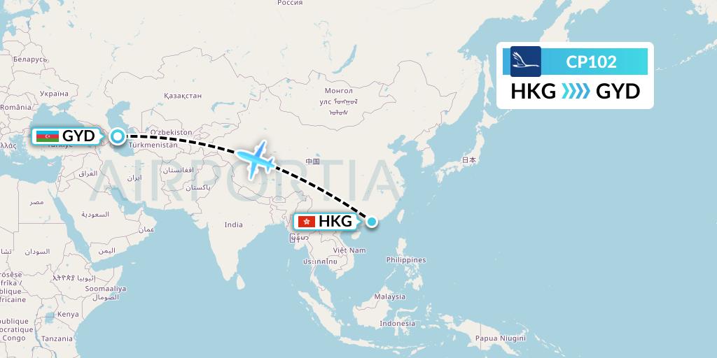 CP102 Compass Airlines Flight Map: Hong Kong to Baku