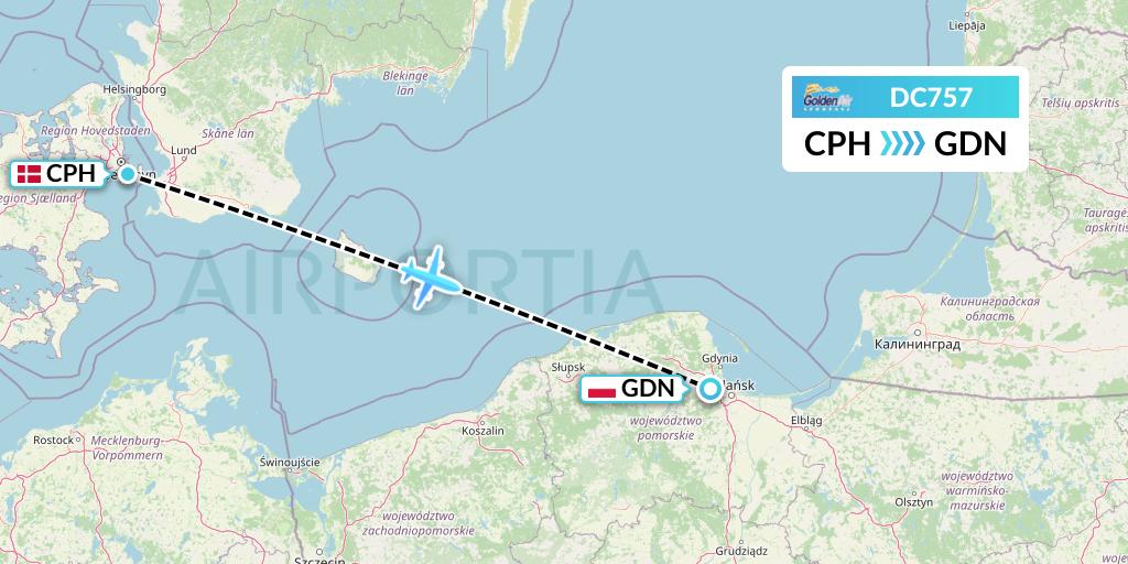 DC757 Braathens Regional Flight Map: Copenhagen to Gdansk