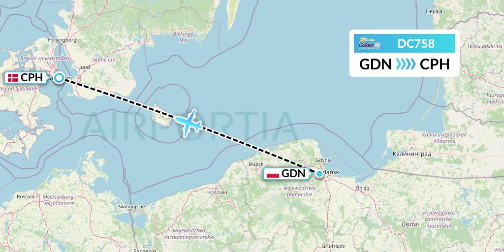 DC758 Braathens Regional Flight Map: Gdansk to Copenhagen