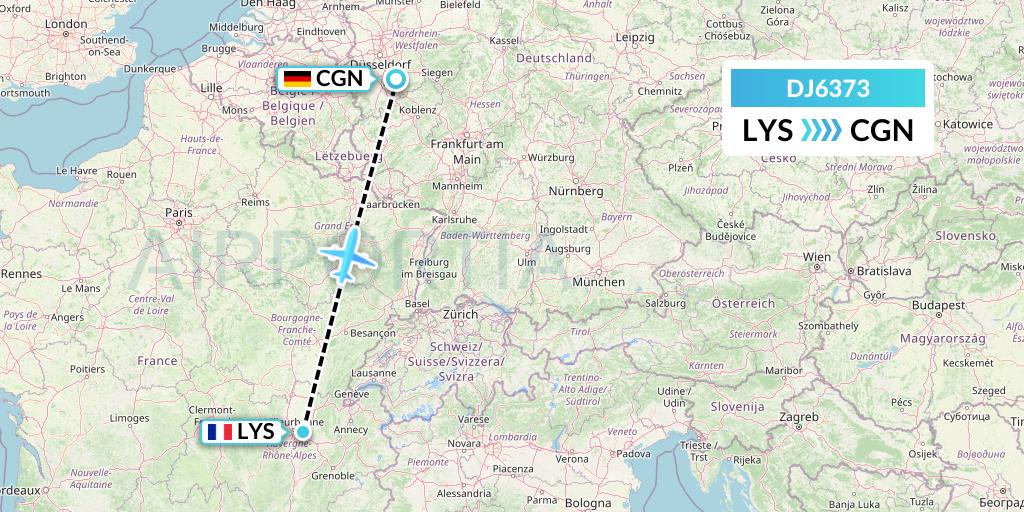 DJ6373 Air Djibouti Flight Map: Lyon to Cologne
