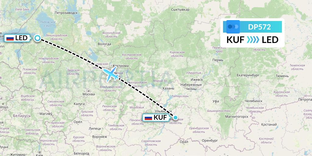 DP572 Pobeda Flight Map: Samara to St. Petersburg