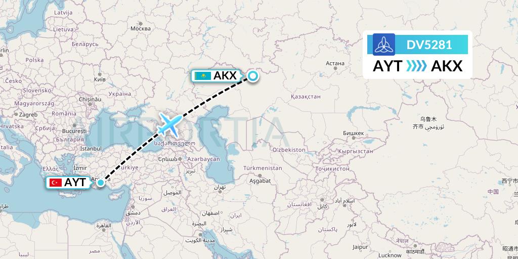 DV5281 SCAT Flight Map: Antalya to Aktobe