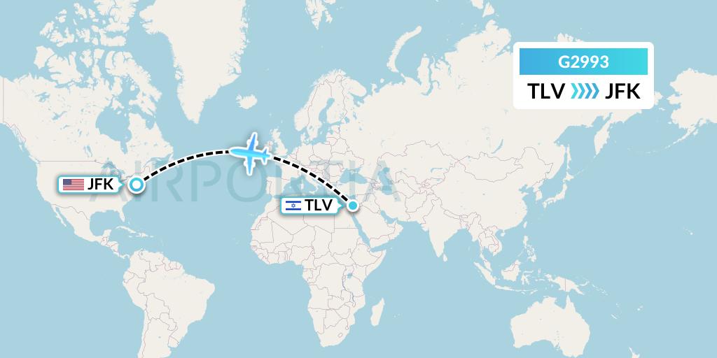G2993 Albatros Airlines Flight Map: Tel Aviv to New York