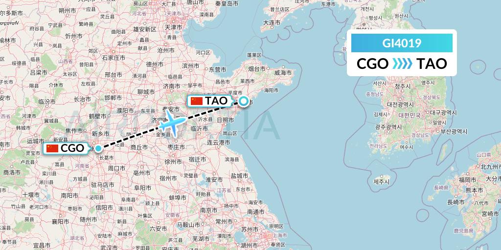 GI4019 Germania Express Flight Map: Zhengzhou to Qingdao