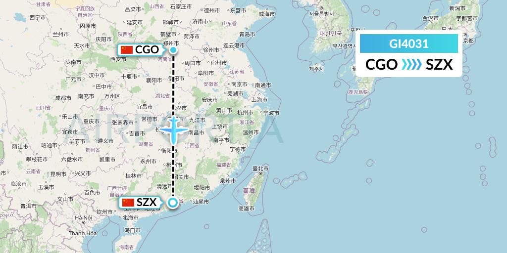 GI4031 Germania Express Flight Map: Zhengzhou to Shenzhen