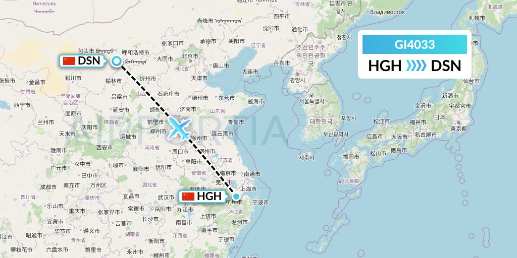 GI4033 Germania Express Flight Map: Hangzhou to Dongsheng