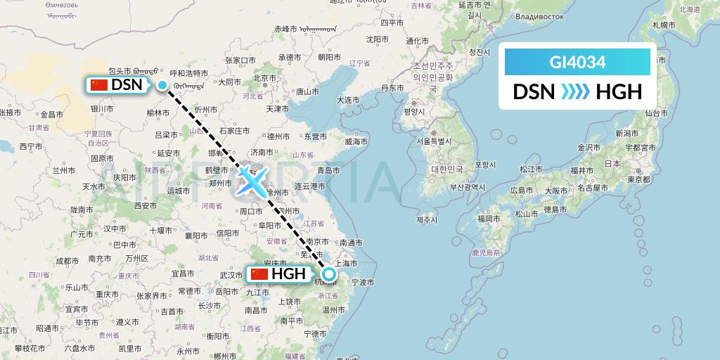 GI4034 Germania Express Flight Map: Dongsheng to Hangzhou
