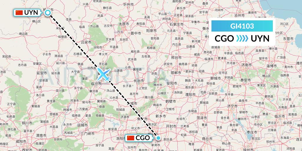 GI4103 Germania Express Flight Map: Zhengzhou to Yulin