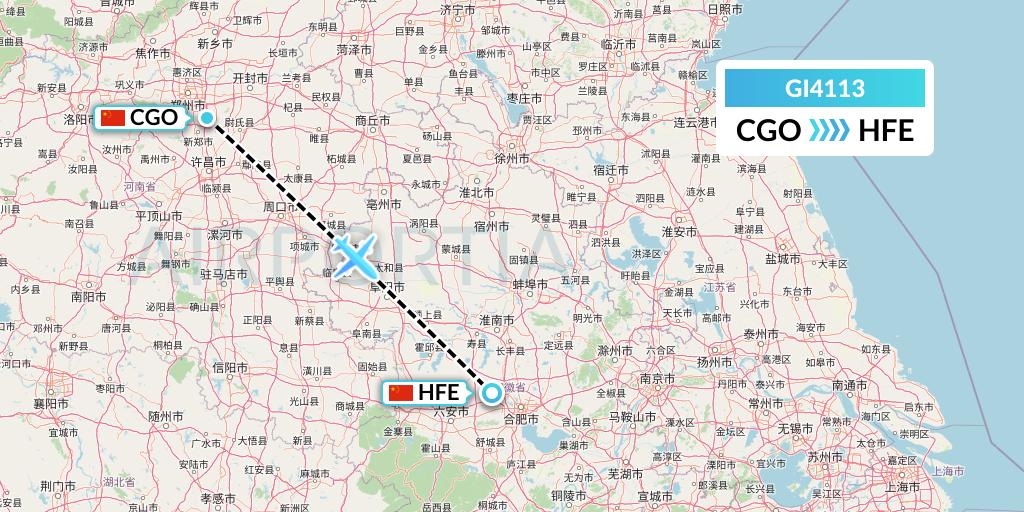 GI4113 Germania Express Flight Map: Zhengzhou to Hefei