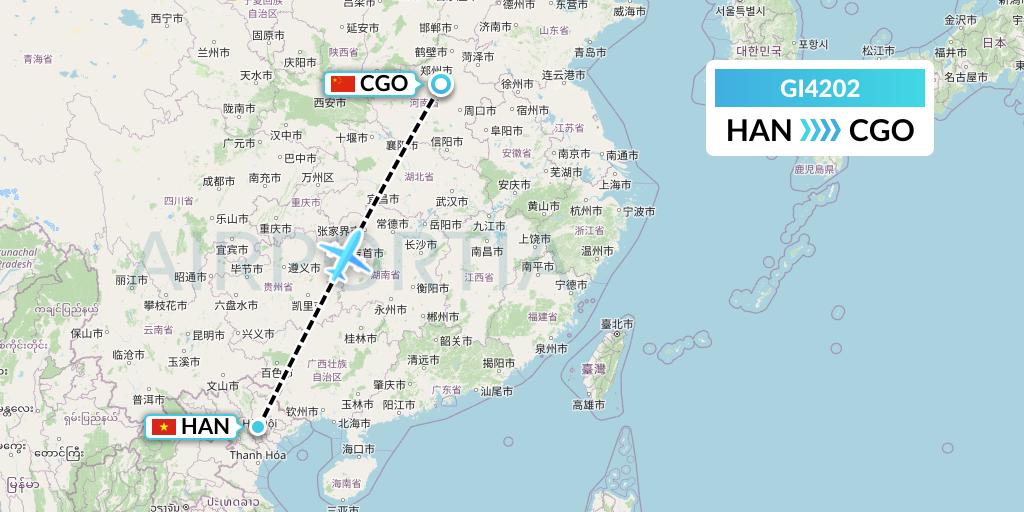 GI4202 Germania Express Flight Map: Hanoi to Zhengzhou