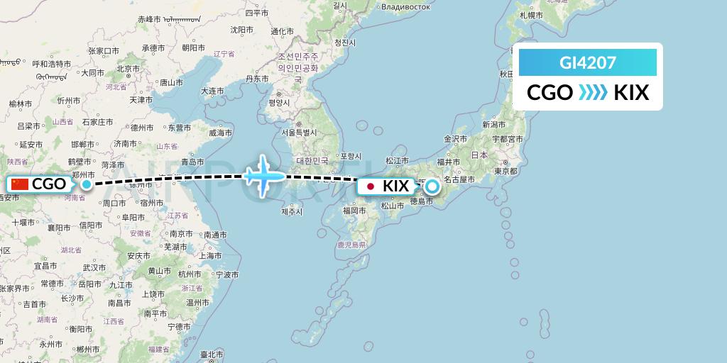 GI4207 Germania Express Flight Map: Zhengzhou to Osaka