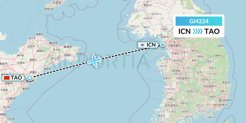 GI4224 Germania Express Flight Map: Seoul to Qingdao