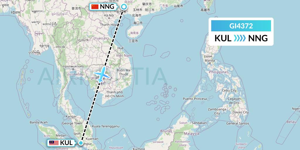 GI4372 Germania Express Flight Map: Kuala Lumpur to Nanning