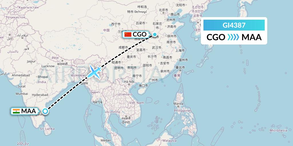 GI4387 Germania Express Flight Map: Zhengzhou to Chennai
