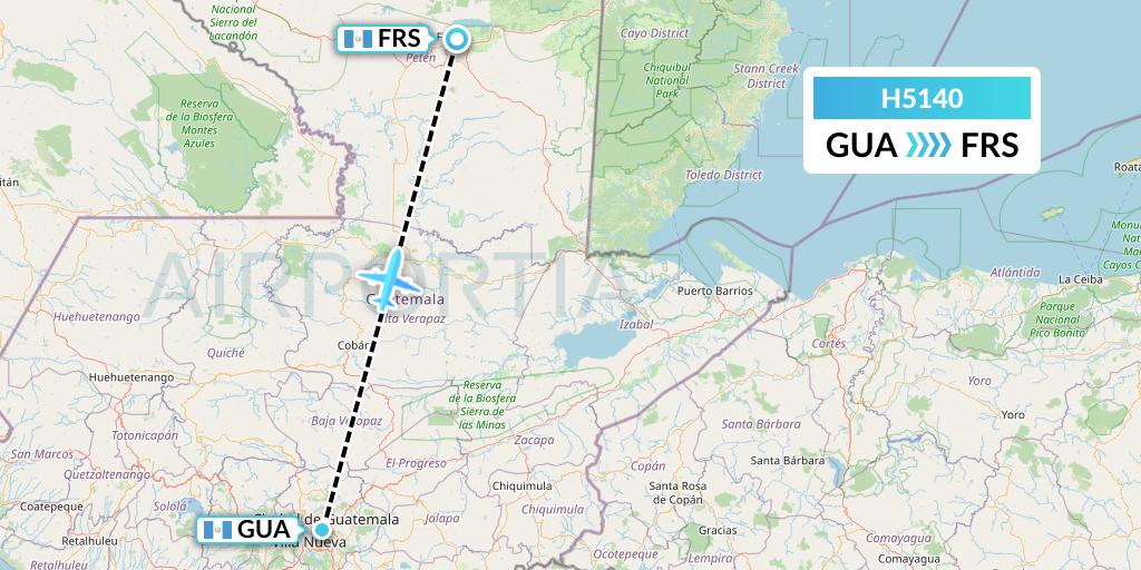 H5140 MAVIAL - Magadan Airlines Flight Map: Guatemala City to Flores