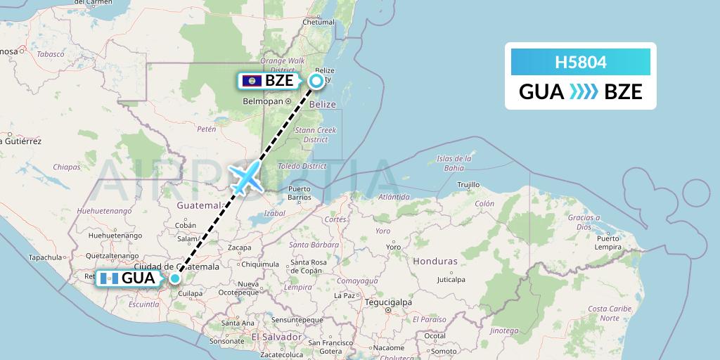 H5804 MAVIAL - Magadan Airlines Flight Map: Guatemala City to Belize City
