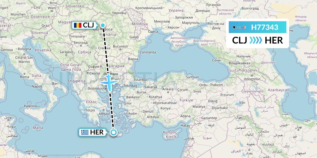 H77343 Eagle Air Flight Map: Cluj-Napoca to Heraklion
